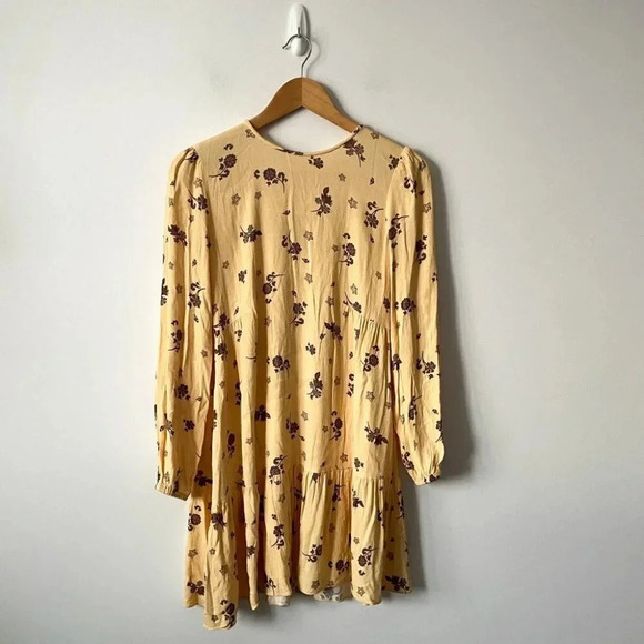 Aritzia Wilfred Lambrusco Tiered Mini Dress Floral Woodblock Print Yellow Small - Picture 5 of 12